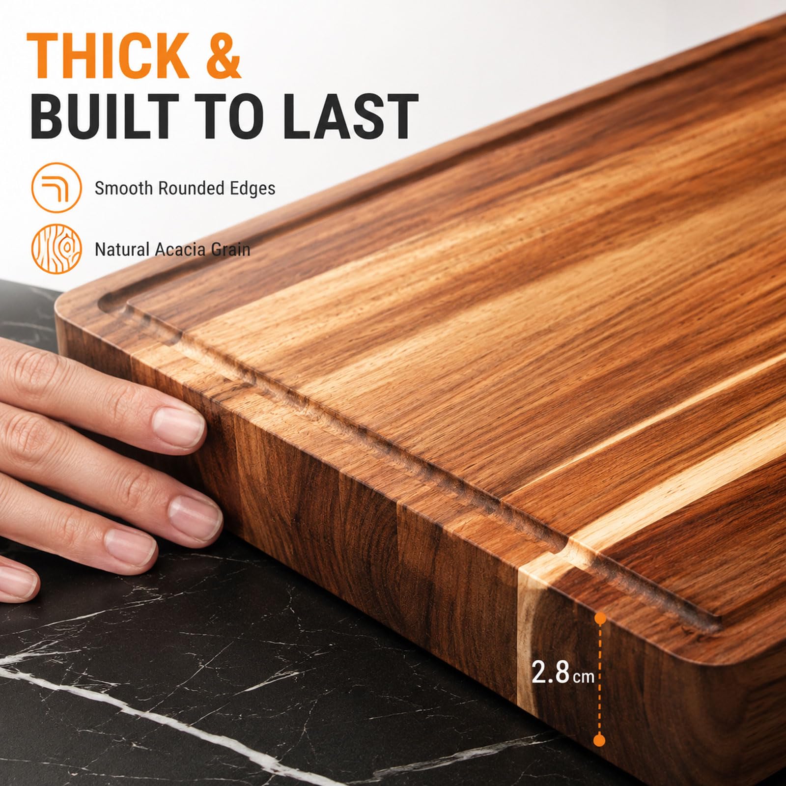 Tablas De Madera De Acacia para Cocina, Tabla De Picar con Canaleta para Jugos, Ideal para Frutas, Verduras, Amasar, Embutidos Y Quesos; Sirve También como Bandeja De Presentación