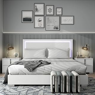Alistair White King Bed with LED Headboard