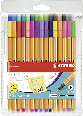 STABILO point 88 fineliner pack with 30 assorted colors including neon shades
