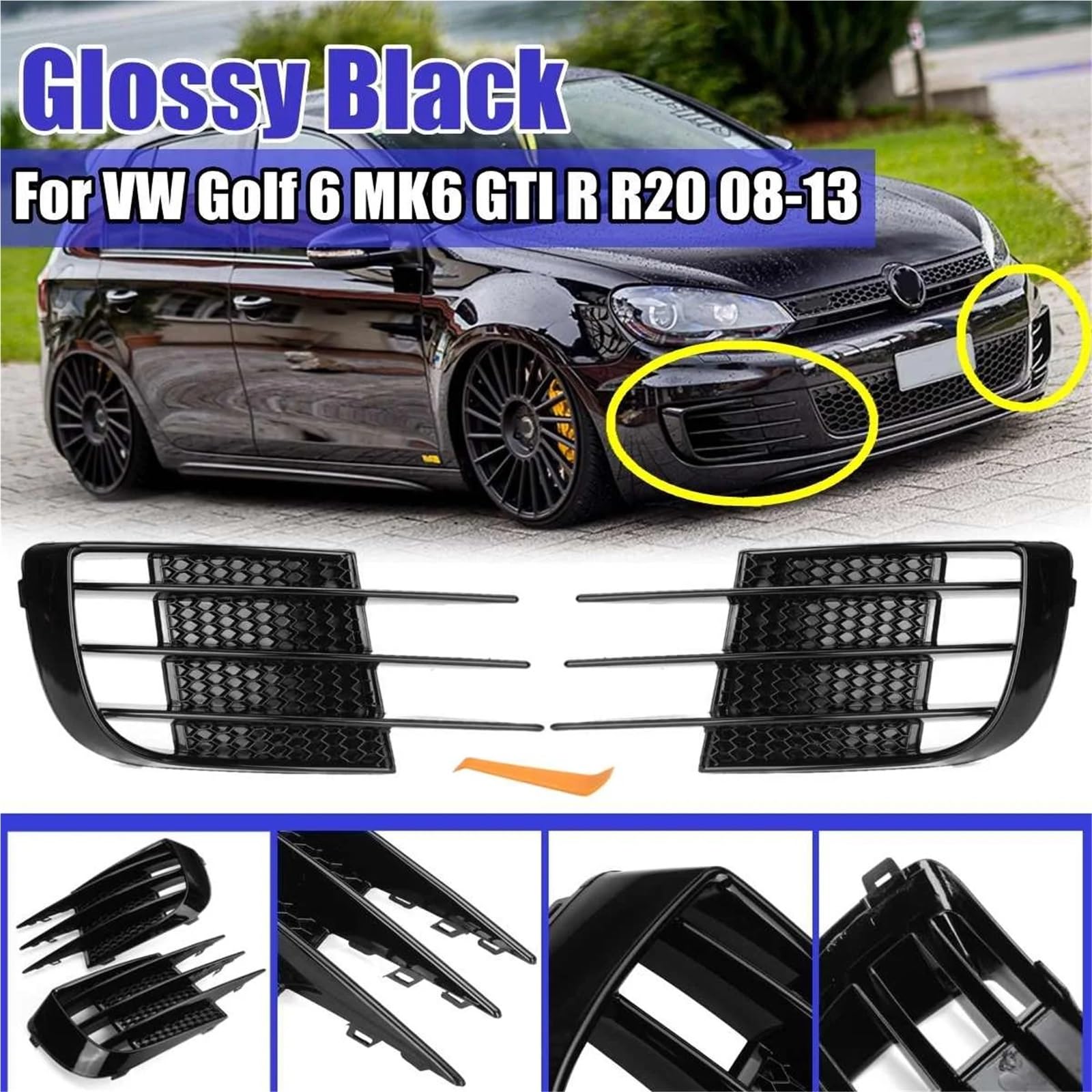 Przedni zderzak samochodu, osłona przeciwmgielna, spoiler, pasuje do VW Golf 6 MK6 VI GTI GTD R R20 2008-2013, światło przeciwmgielne, brwi, oko grill chłodnicy