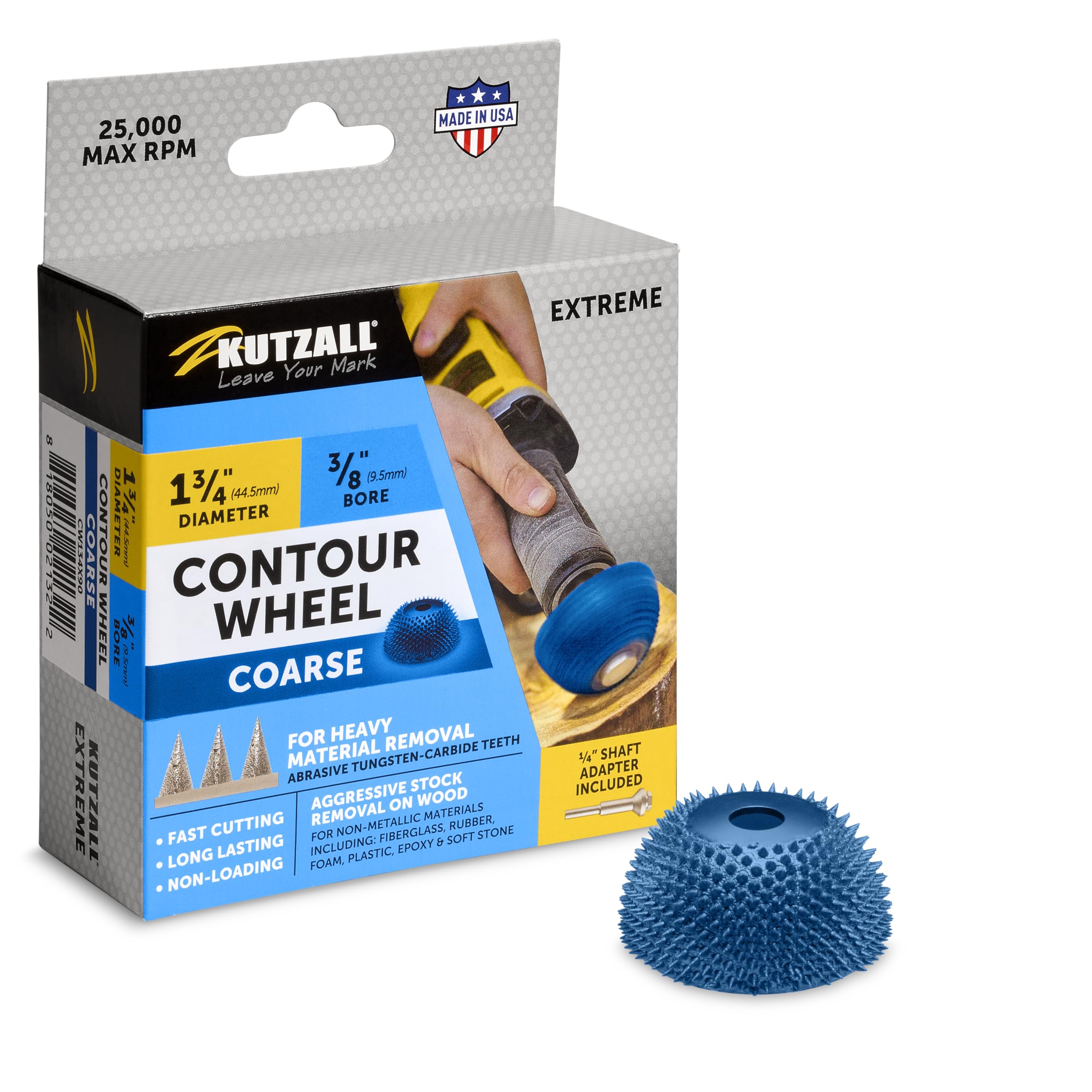 Kutzall Rueda de Contorno Extremo, 1-3⁄4" (44.5mm) Dia. X 3⁄8" (9.5mm) de diámetro, grueso - Accesorio de amoladora de troquel para tallar madera para Bosch, Milwaukee, DeWalt
