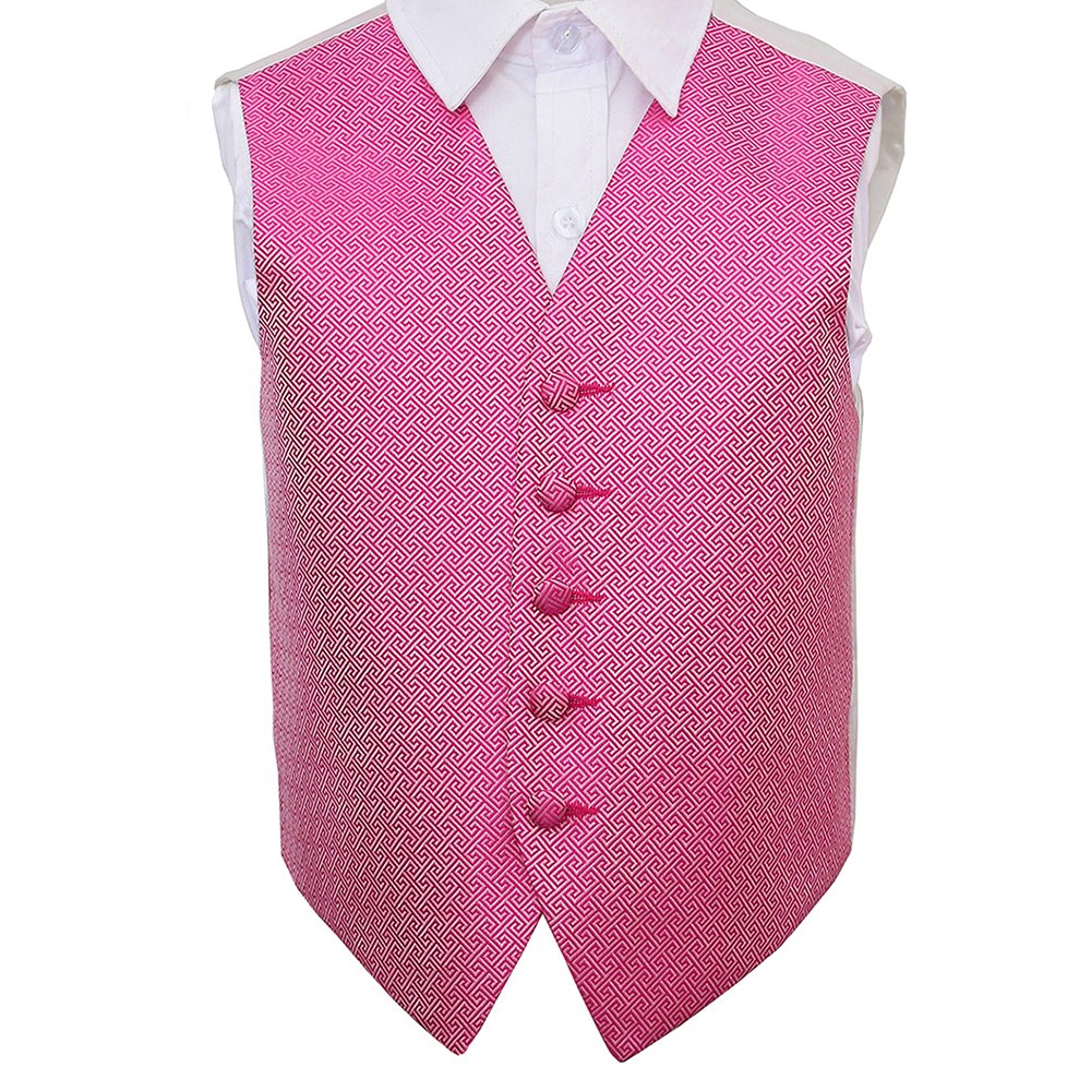 Dqt Boys Fuchsia Pink Greek Key Waistcoat - Wedding Party & Formal - 13-14 Years 34"