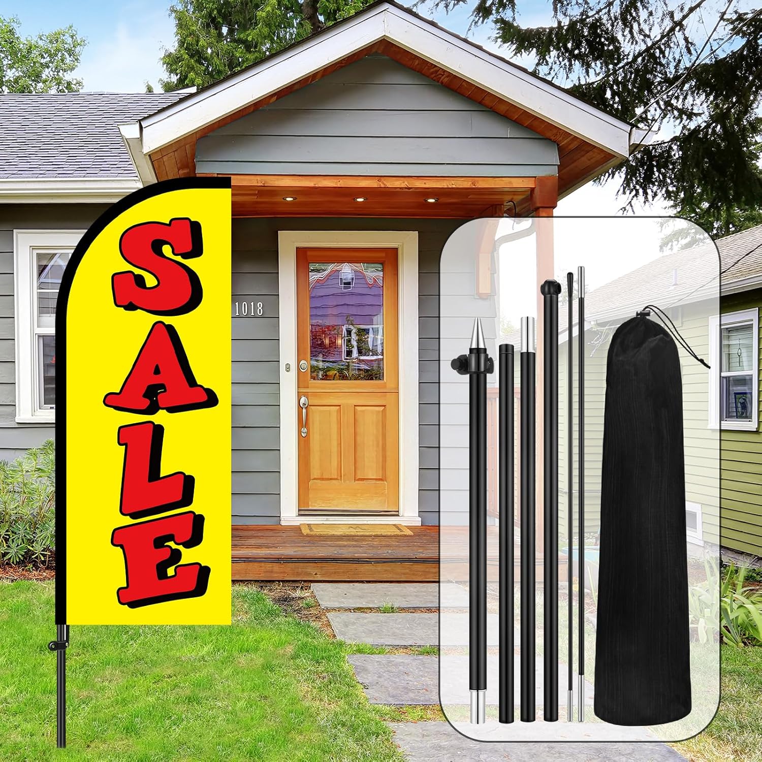 2 Sets Sale Themed Swooper Flag with Storage Bag Flagpole Kit and Ground Stake, 7 ft Sale Banner Feather Flag for Retail Store Business Advertising (Yellow, White) - Image 2