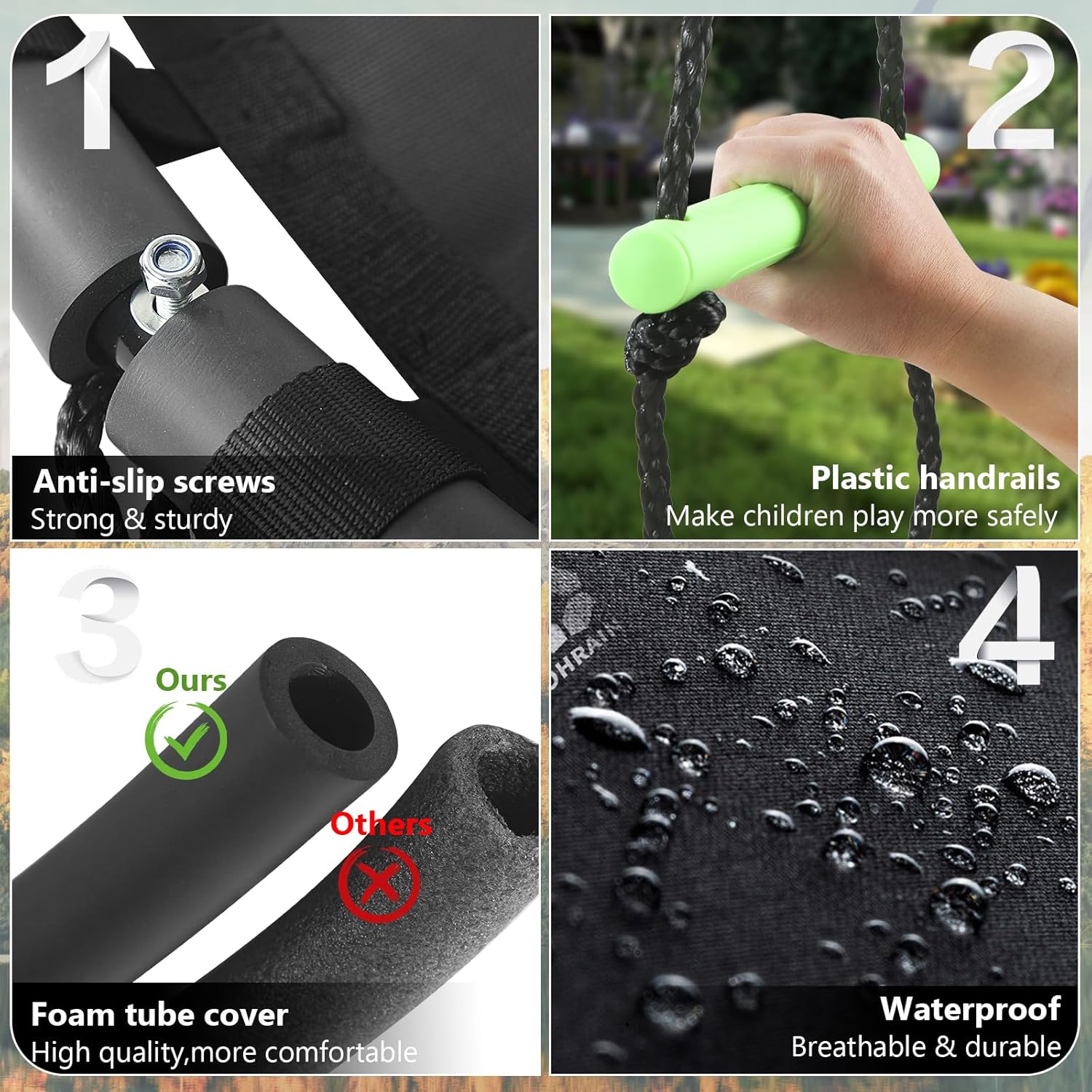 40 inch Diameter Saucer Swing - 1 Inch Diameter&1MM Thick Sturdy Steel Frame with Thick Foam Pipe Cover and Durable PP Mat - Perfect for Outdoor Fun and Relaxation (40 inch Diameter, Black)