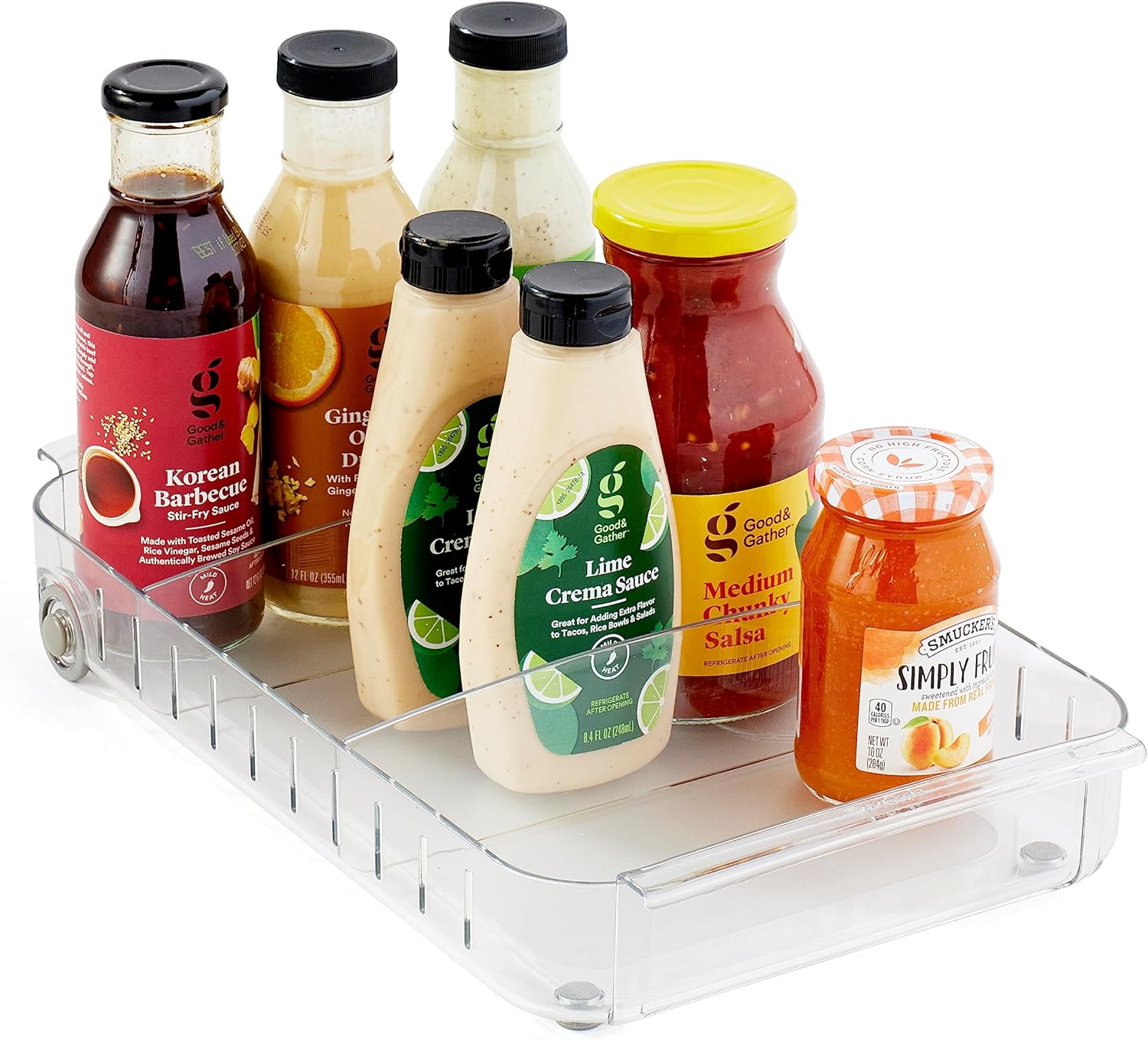 Clear BPA-Free Rolling Fridge Organizer Bin with Adjustable Dividers