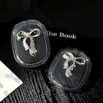 for AirPods Max Case, Woman Cute 3D Silver Bow Protective Case,Clear Soft TPU Ear Cups Headband Cover Protector for Apple AirPod Max