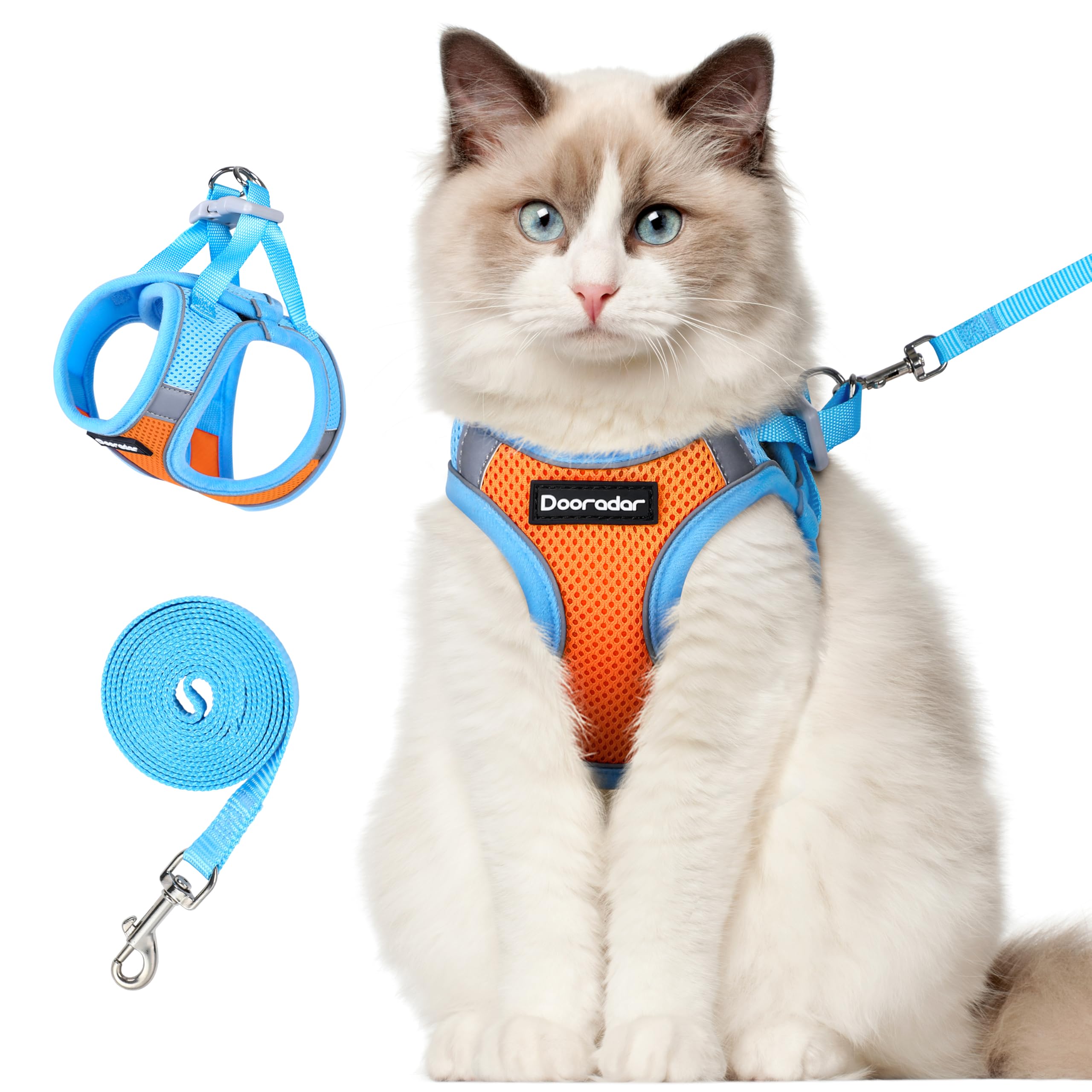 Harnais et laisse pour chat réglable Dooradar taille L orange bleu confortable