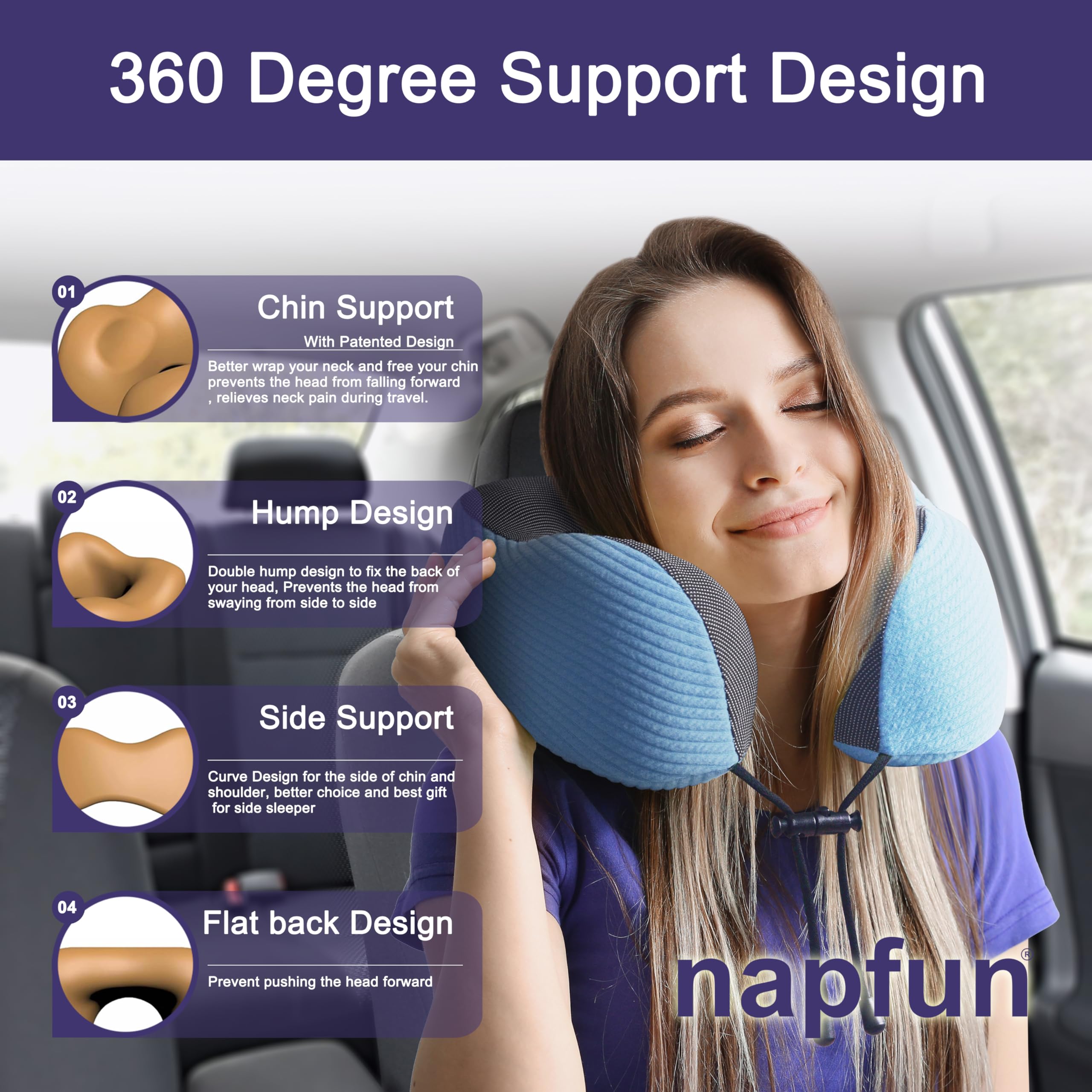 napfun Neck Pillow for Travel, Memory Foam Airplane Pillow, Sky Blue view 3
