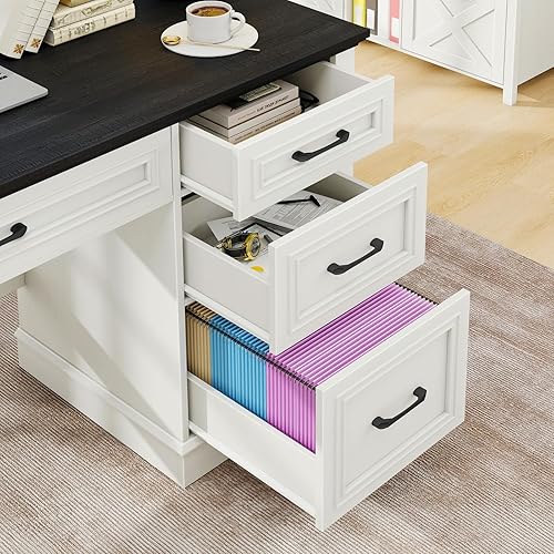 Miniatura 4 de Vabches Farmhouse - Escritorio ejecutivo de 47 pulgadas, escritorio para computadora con cajones y cajón de archivos, escritorio de computadora con