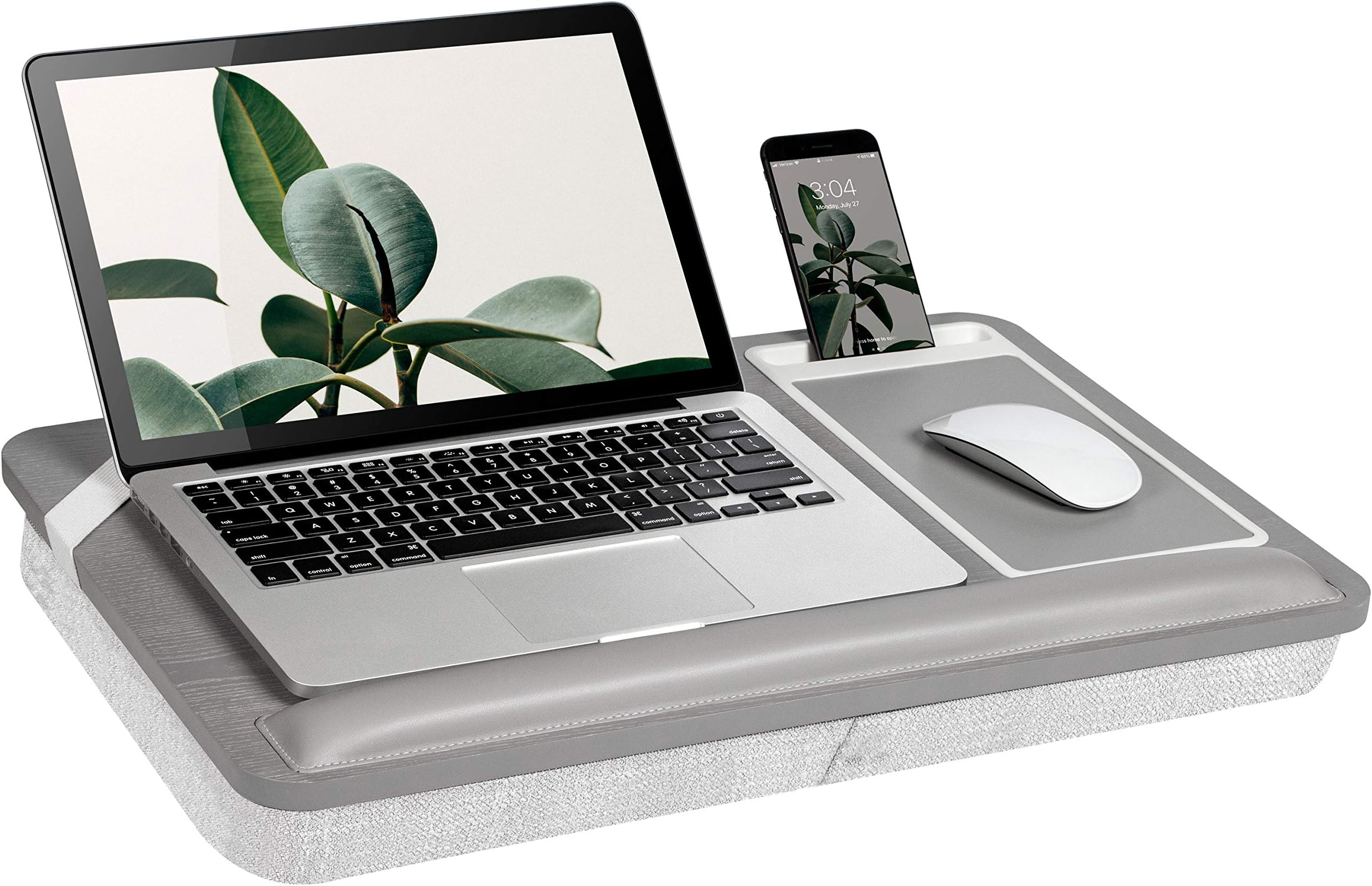 Rossie Home Premium Ash Wood Lap Desk with Wrist Rest, Mouse Pad, and Phone Holder - Fits Up To 15.6 Inch Laptops - Harbor Grey - style No. 91705