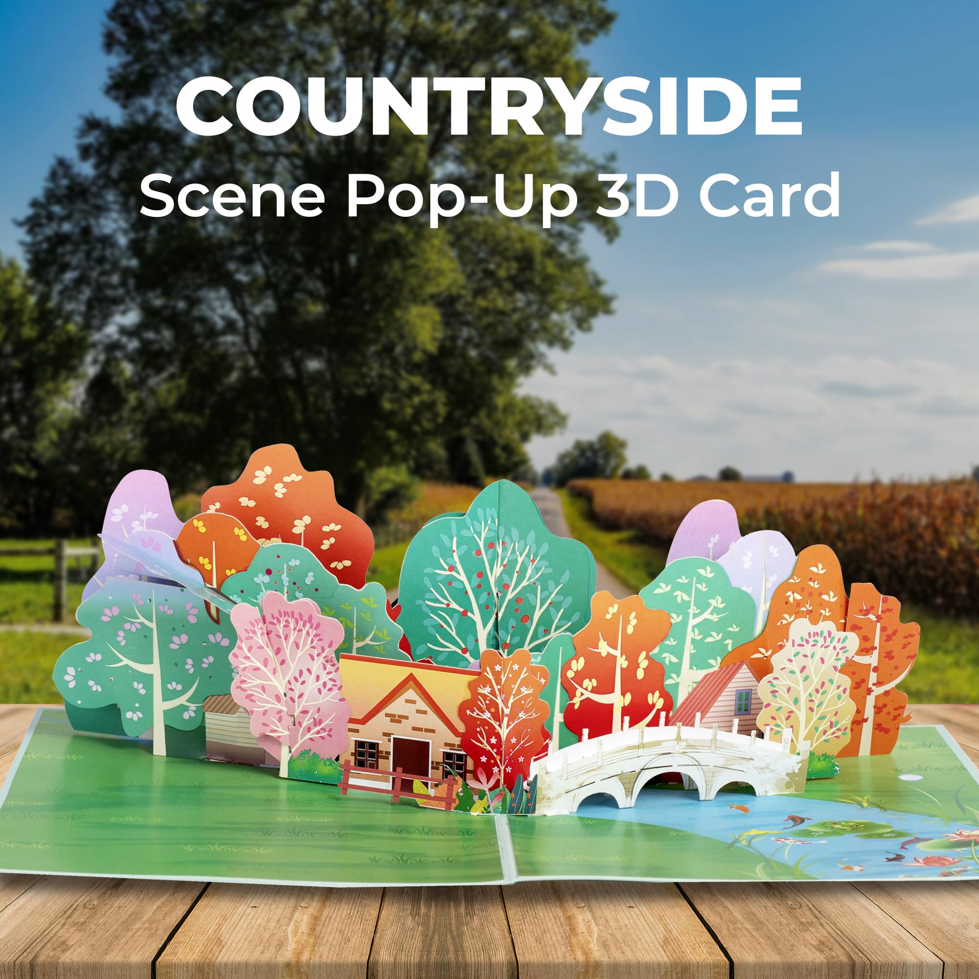 iGifts And Cards Tarjeta desplegable 3D Cozy Countryside Home, 6 x 8 pulgadas con tarjeta de notas, regalo perfecto de inauguración de la casa, cálida celebración de nuevo hogar, escena de naturaleza