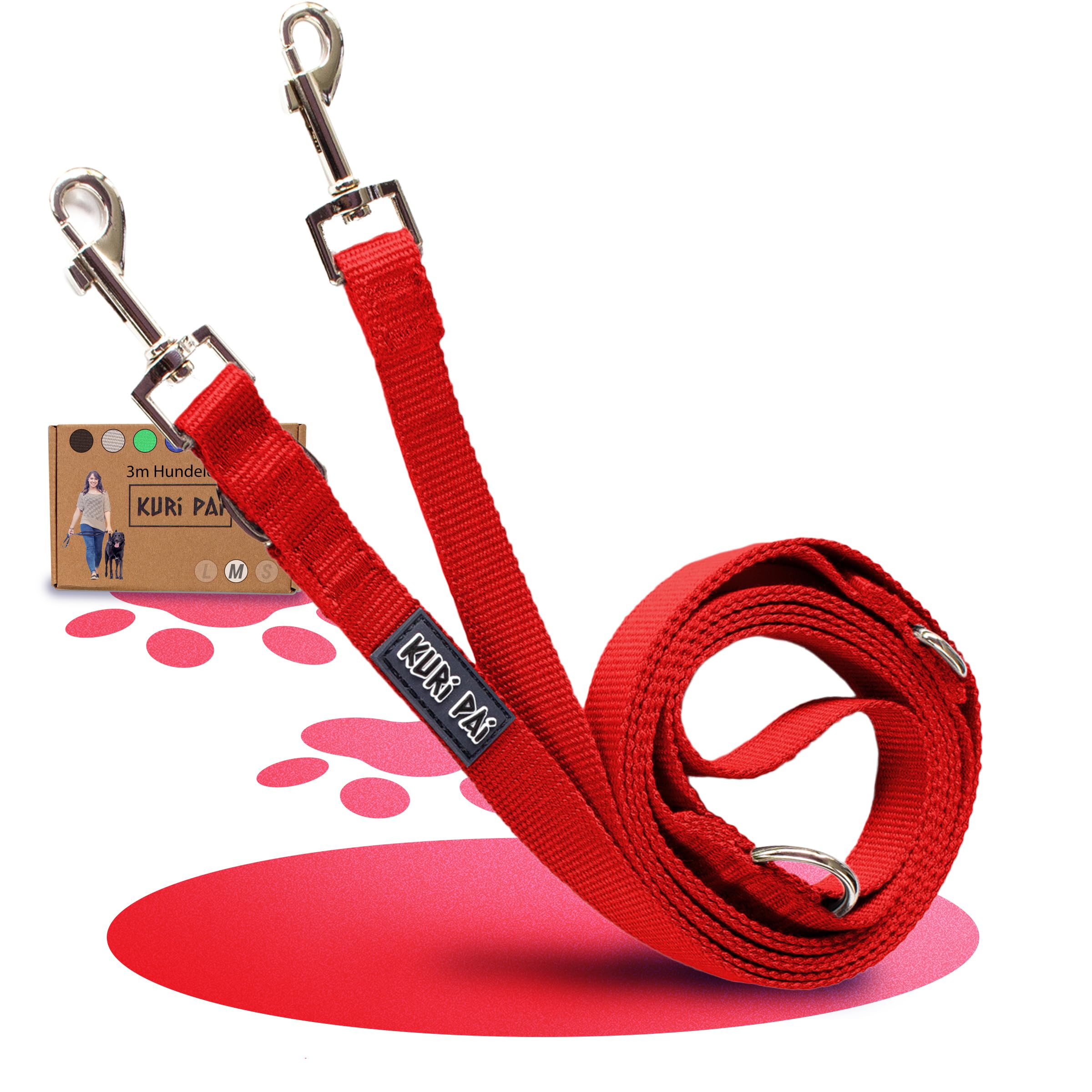 Komfortable Hundeleine 3m | Verstellbare Hundeleine mittelgroße Hunde | Bambusviskose | Strapazierfähig und weich | Perfekt für alltägliche Spaziergänge | M (2.0cm Breit) - Rot