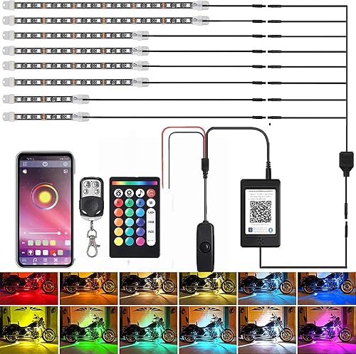 Kit de 12 luces LED para motocicleta, kit de luces LED RGB para motocicleta con sincronización de música y múltiples modos de escena, luces