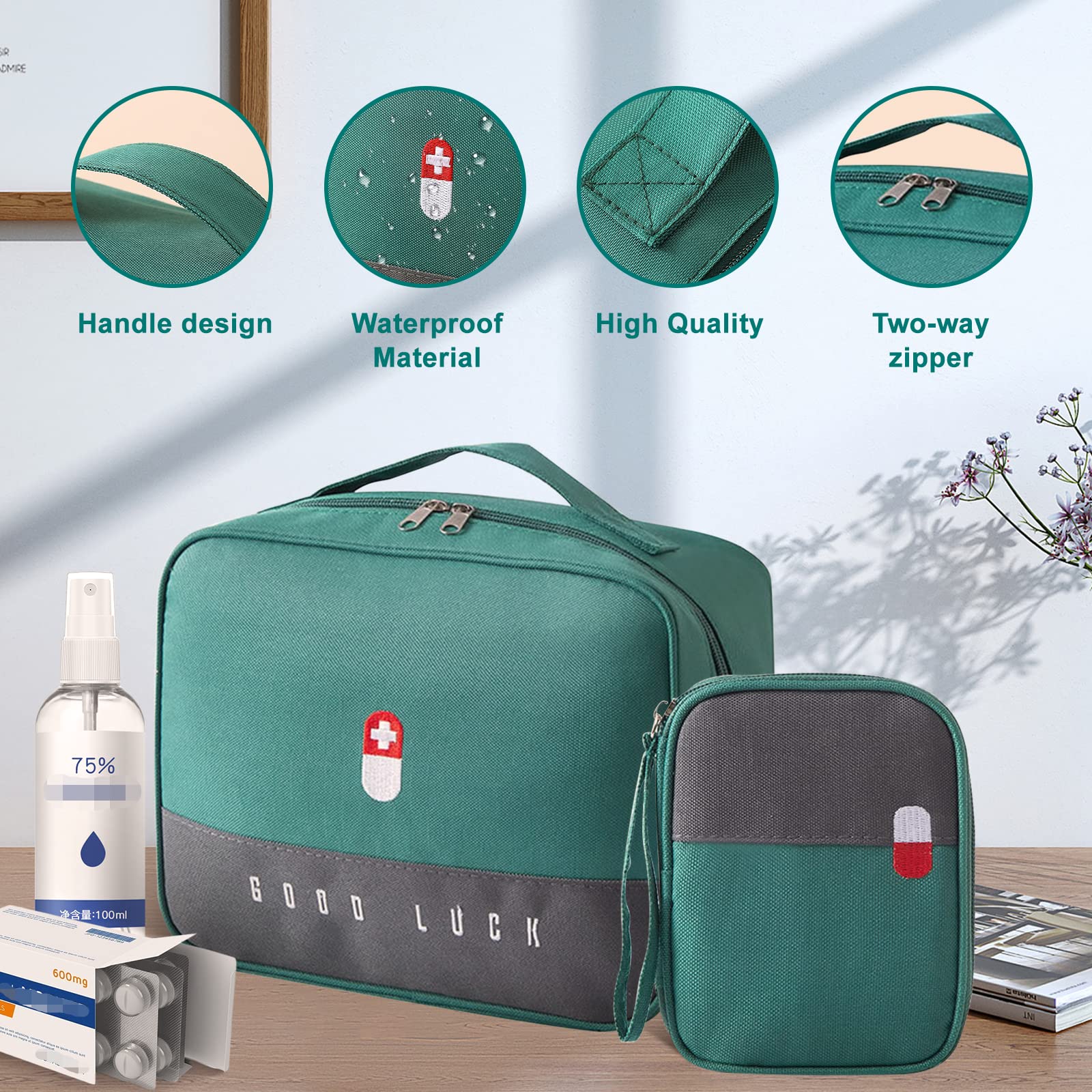Botiquín Viaje, 4PCs Bolsa Kit de Primeros Auxilios, Portátil para Hogar, Oficina, Viajes, Camping, Gran Capacidad