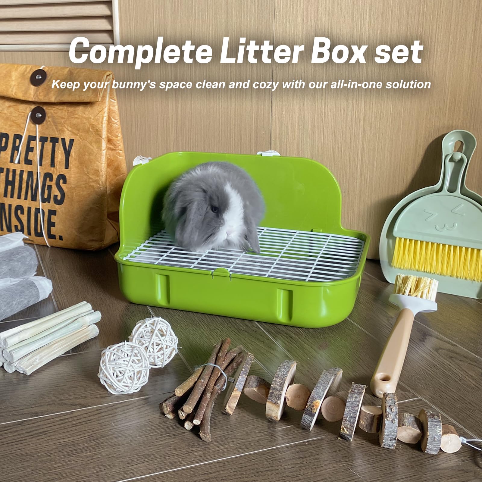 Rabbit Litter Box, Bunny Litter Box, Guinea Pig Potty Trained, Square Small Animal Toilet Potty Pan for Rabbit Guinea Pig Ferret Hamster Chinchilla (Grass Green) - image 3