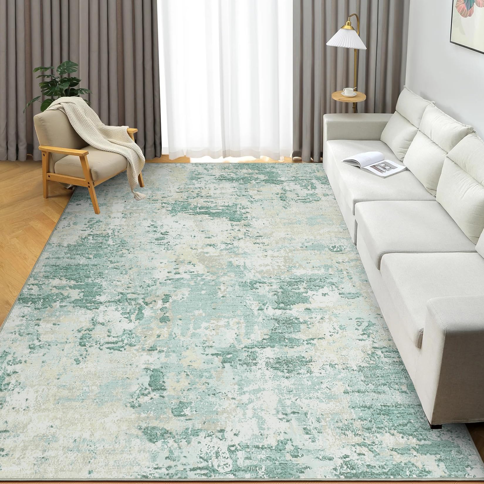 CAROMIO Abstract Modern Area Rug 160x230 cm, Machine Washable Living Room Rug, Non-Slip Low Pile Carpet for Dining Room, Lounge, Home Office, Green