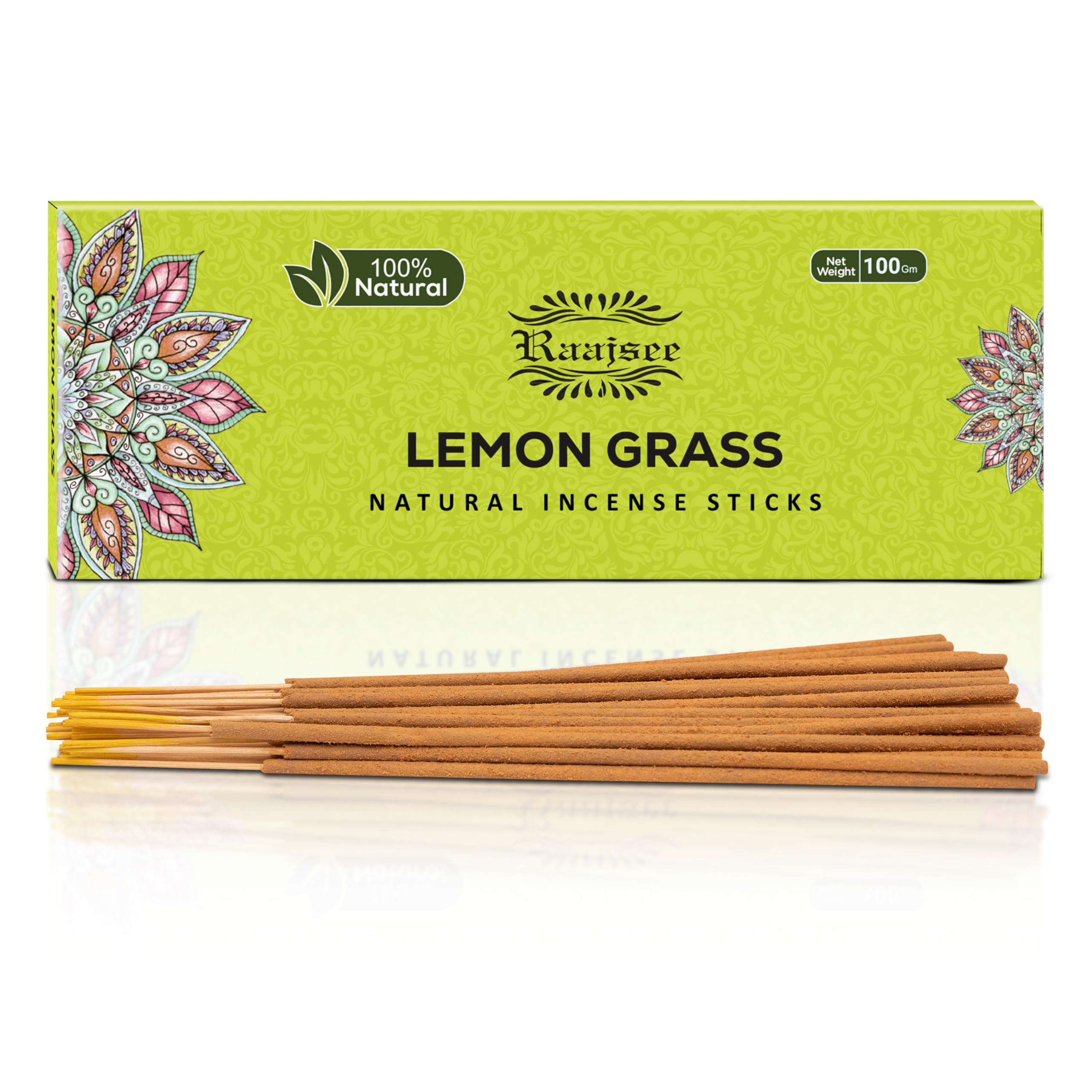 raajsee Incense Sticks Lemon Grass 100 gm Pack-100% Pure Organic Insense Stick Natural Hand Rolled Free from Joss Sticks Chemicals-Perfect for Church