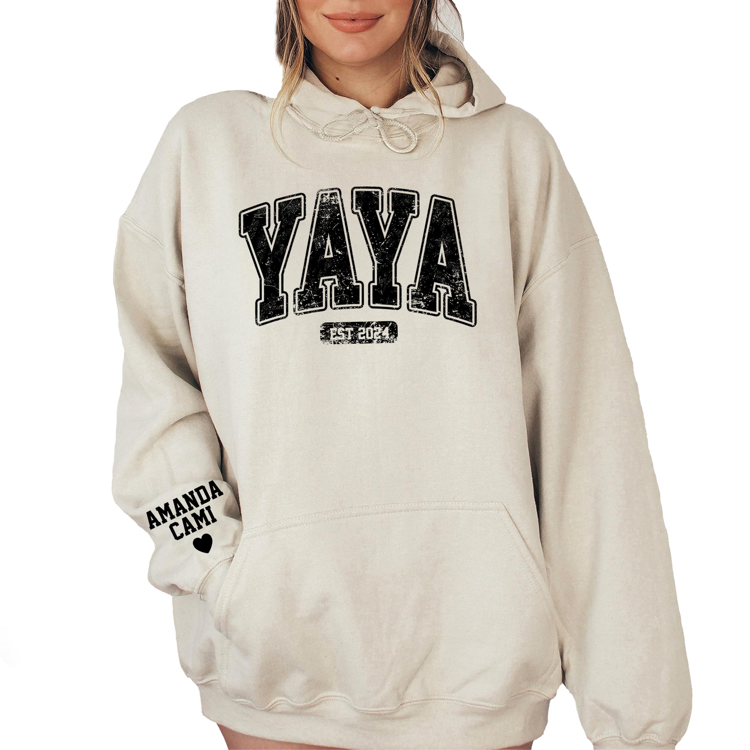 Giantbighands Custom Grandma Sweatshirt with Date and Children Name on Sleeve, Personalized Grandma Est Sweatshirt