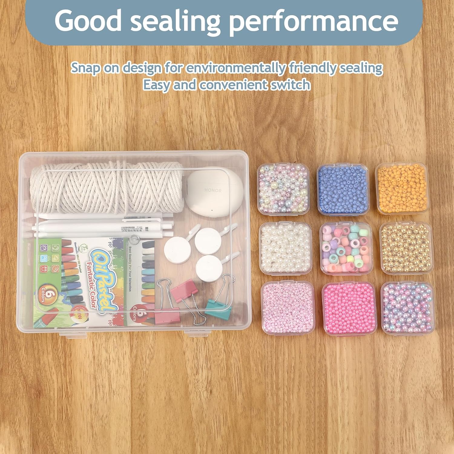 VTG Bead Organizer Box 30 Compartments 5.5 Inch – Clear Plastic Storage Case for DIY Beads, Rhinestones, Jewelry Making, Craft Supplies (Stackable & Portable)
