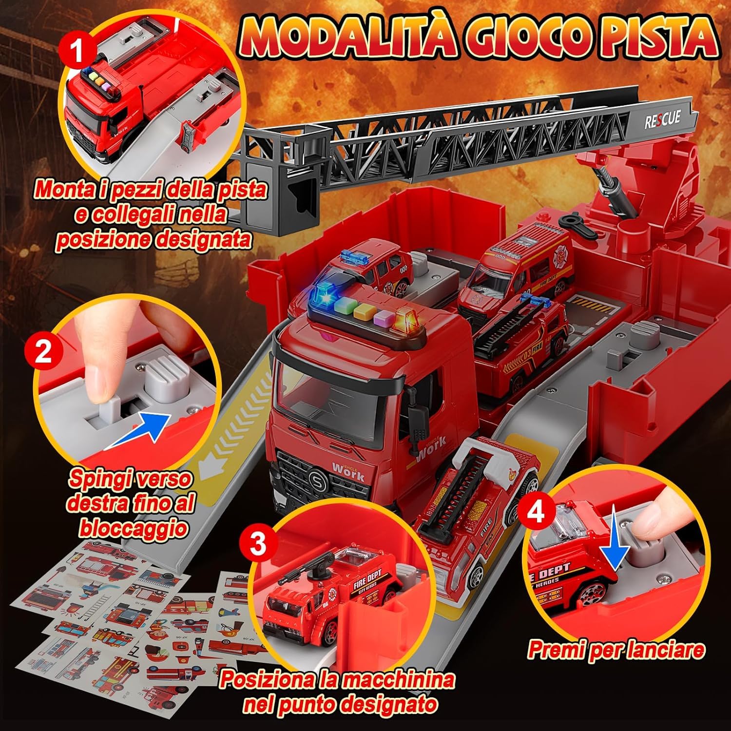 JONRRYIN Camion Pompieri Giocattolo per Bambini, Autopompa dei Vigili del Fuoco con Luci e Suoni, Pompiere Giocattoli con Irrigatore e Scala Retrattile, Regalo Antincendio Bambini 3 4 5 6 7 8 Anni