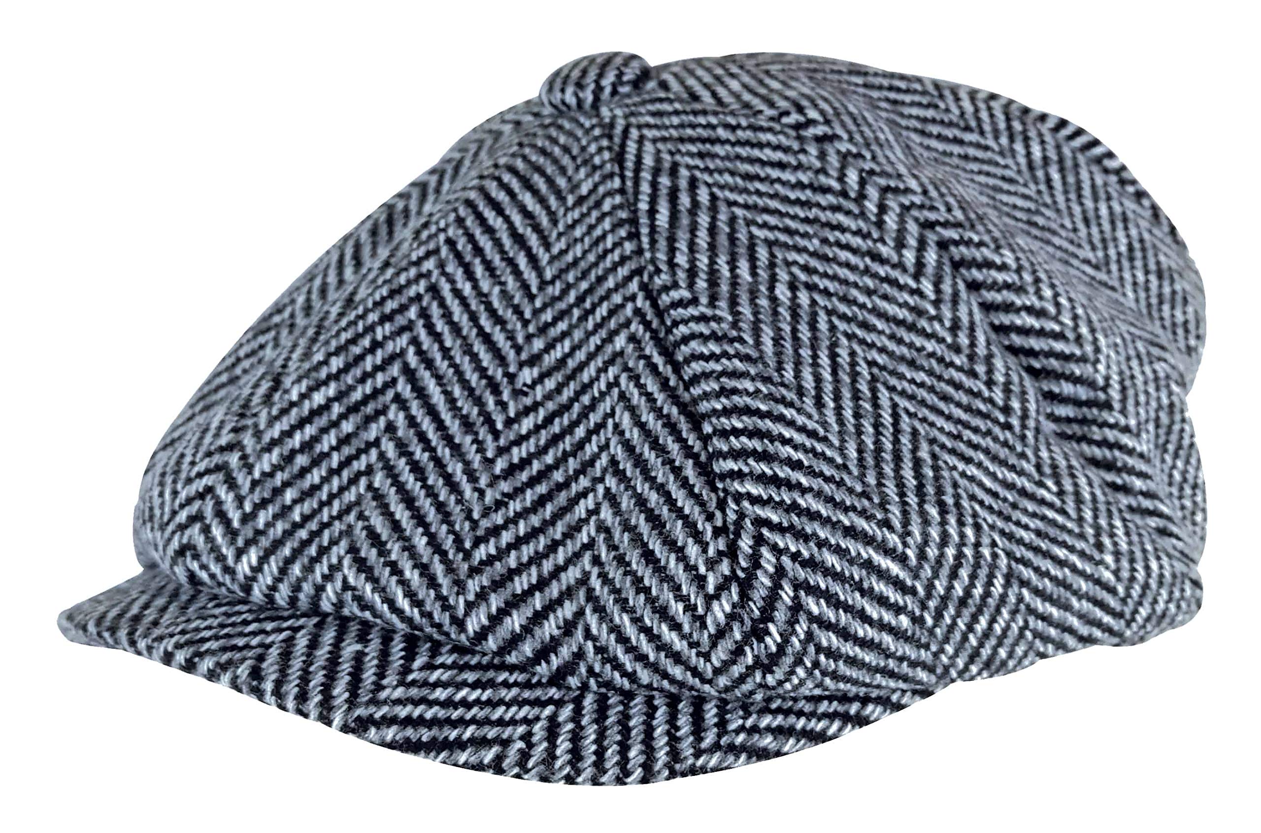 Mens Herringbone Pattern Thinsulate Fleece Lined Winter Wool Newsboy Hat Cap (M/L, GL606 Grey)
