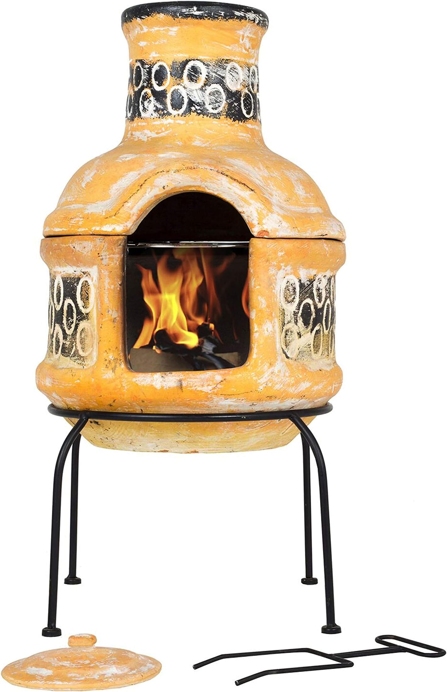 La Hacienda Two Piece Clay Chiminea with Cooking Grill.