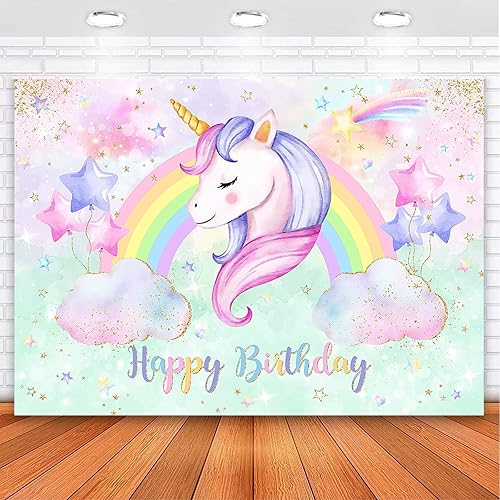 Avezano Telón de fondo de cumpleaños de unicornio pastel arco iris nube purpurina estrellas unicornio decoraciones de cumpleaños de unicornio para