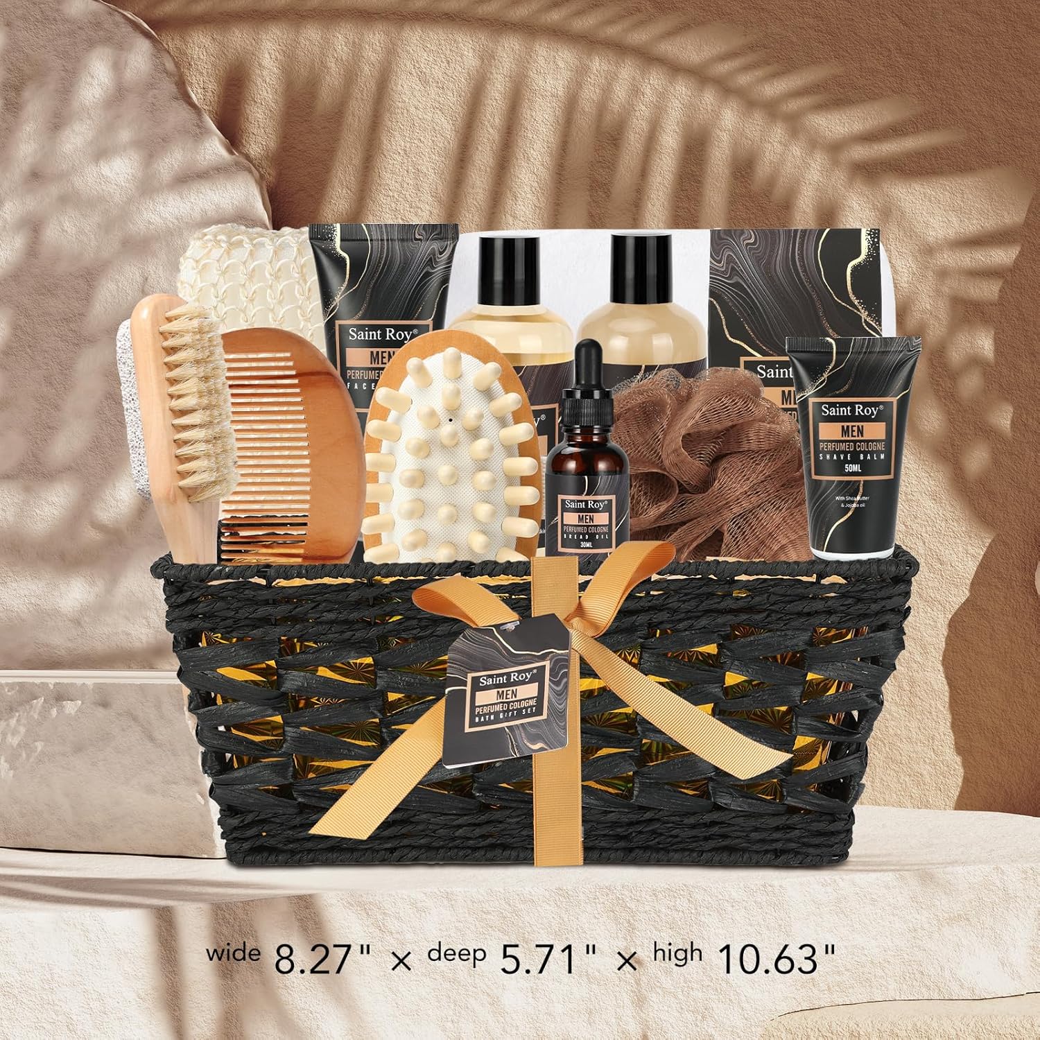 Fathers Day Christmas gift for Men Dad Bath Perfume Gift Set, 14 Pcs Spa Basket with Classic Perfume kit, Personal Self Care Shaving Kit Relax Included Scubber, Beard Oil, Bath Pillow, Valentines Day - Image 5