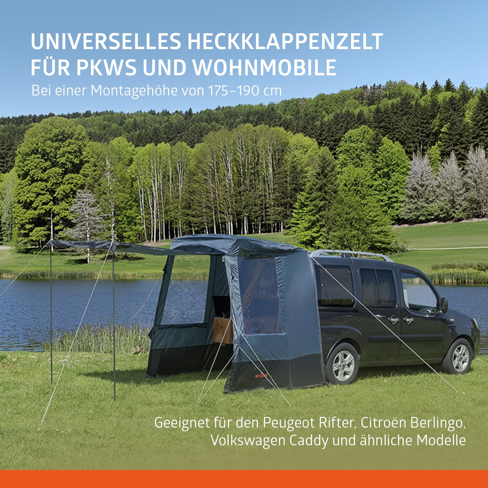 Campout Auto Heckzelt – Heckklappenzelt Camping – 3000 mm Wasserdicht – Zusätzlicher Wohnraum – inkl. Vordachstangen – Anbauhöhe 175–190 cm