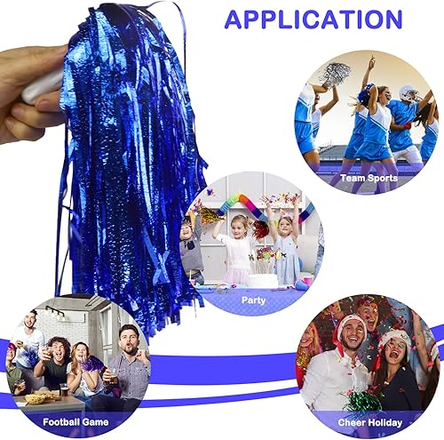Miniatura 4 de 12 pompones de animadora metálicos en relieve esponjosos con asa, pompones de animación para animar al equipo, para fiestas deportivas, bailes