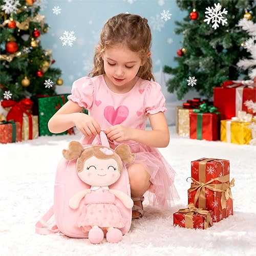 Miniatura 8 de Gloveleya Mochila para niños pequeños, bolsa de felpa de regalo para bebé, bolsa de pañales con corazón flocado rosa mochila para niña