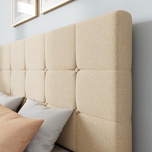 Miniatura 24 de WEEWAY Base de cama de plataforma tamaño Queen con 4 cajones de almacenamiento, cabecera capitonada con botones de costura de diamante, base de