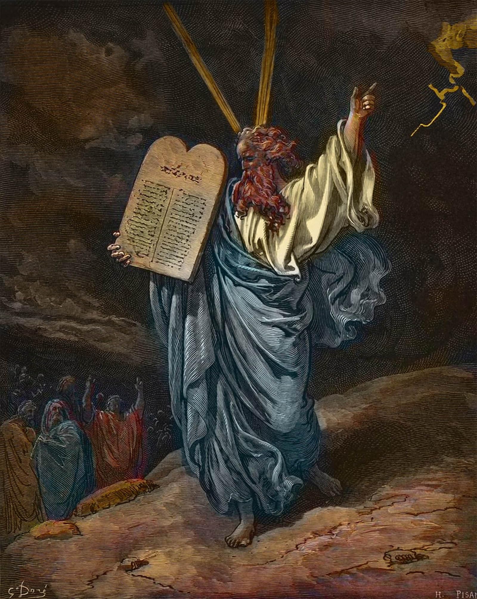 ARTXLXXBN Famous Prints Artwork Pictures Poster Painting Art Representation of Moses with the New Tablets of the Law on Mount Sinai Engraving by Gustave Dore for Home Decor 60x90cm