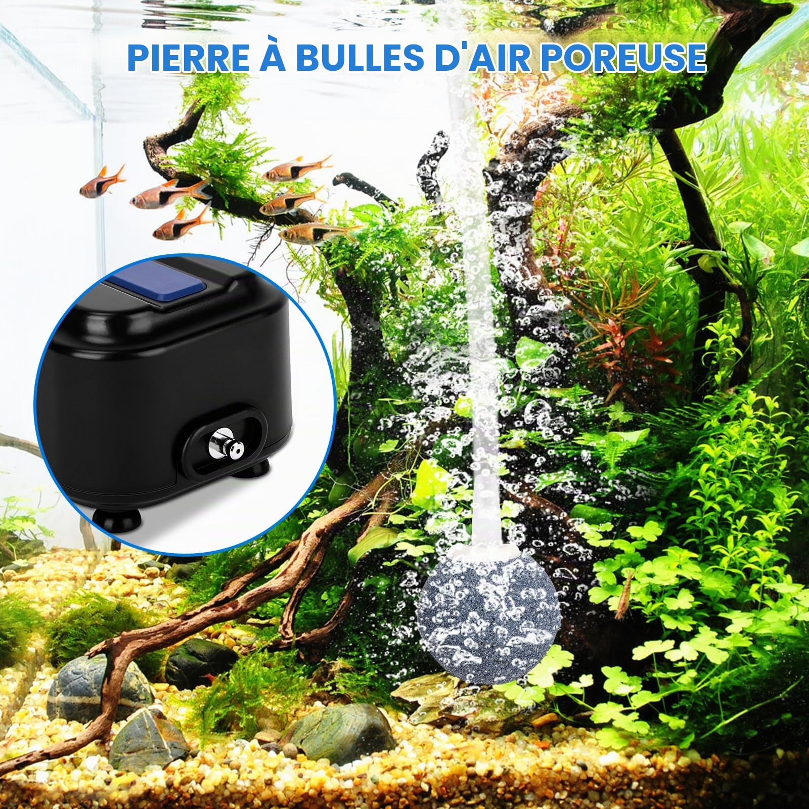 Pompe à air silencieuse pour Aquarium fishkeeper, 2.5/5W/8Watt Pompe à air pour Aquarium jusqu'à 570L, débit d'air Maximum 500LPH