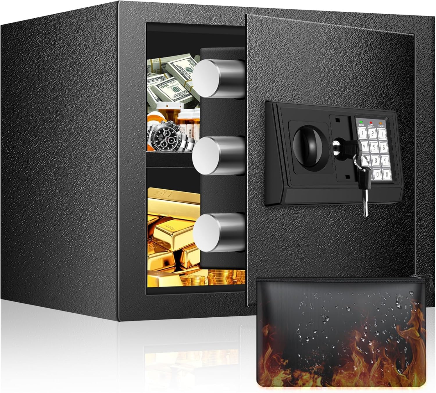 Cajas fuertes pequeñas de 20 L para el hogar con cerradura de teclado digital, montaje en pared y suelo, caja fuerte para dinero en efectivo, dinero, pequeños objetos de valor, documentos, 35 x 25 x