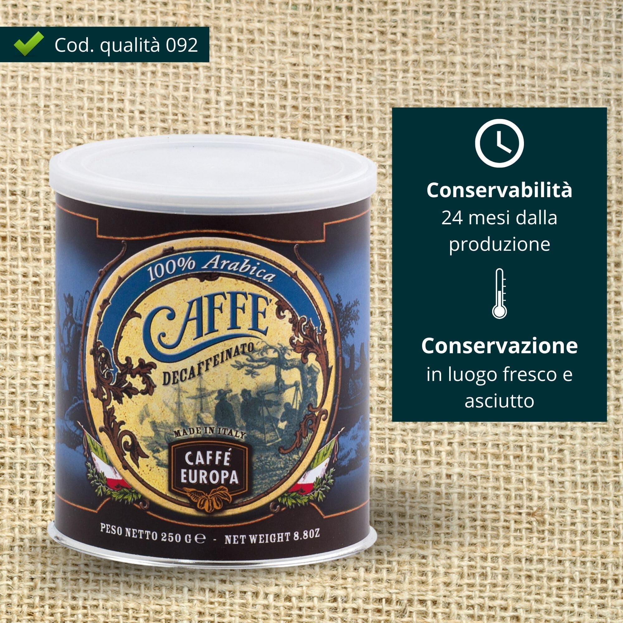 Caffè Europa - Caffe Macinato ottenuto attraverso Tostatura Artigianale, Caffe Cremoso Miscela Arabica, 4x250g (Decaffeinato Barattolo)