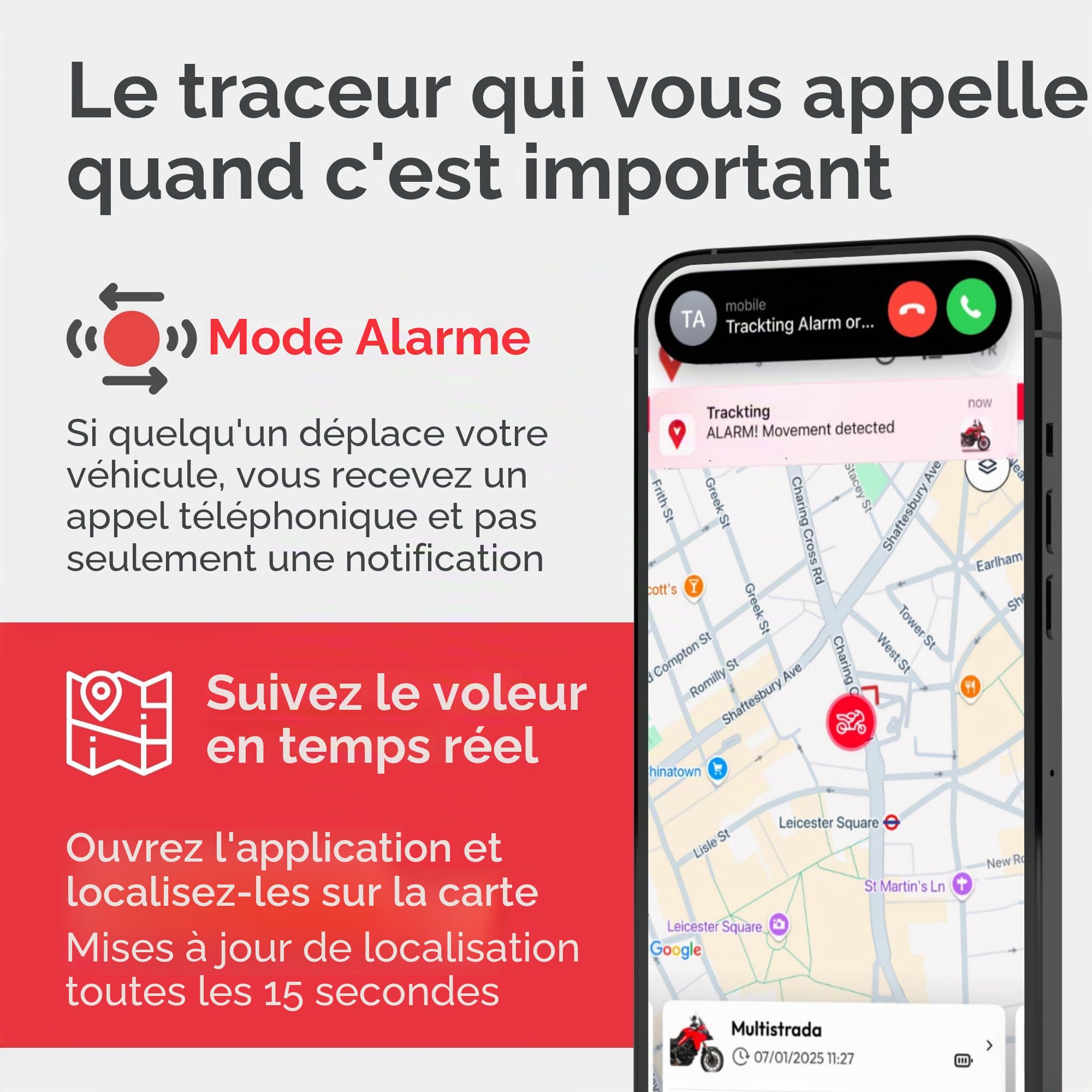Trackting One – Dispositif GPS Antivol pour Voitures & Motos | Traceur GPS pour Voiture, Moto, Véhicules | Carte SIM Intégrée (4G/2G) – Abonnement Requis, Sans Câblage, Longue Autonomie