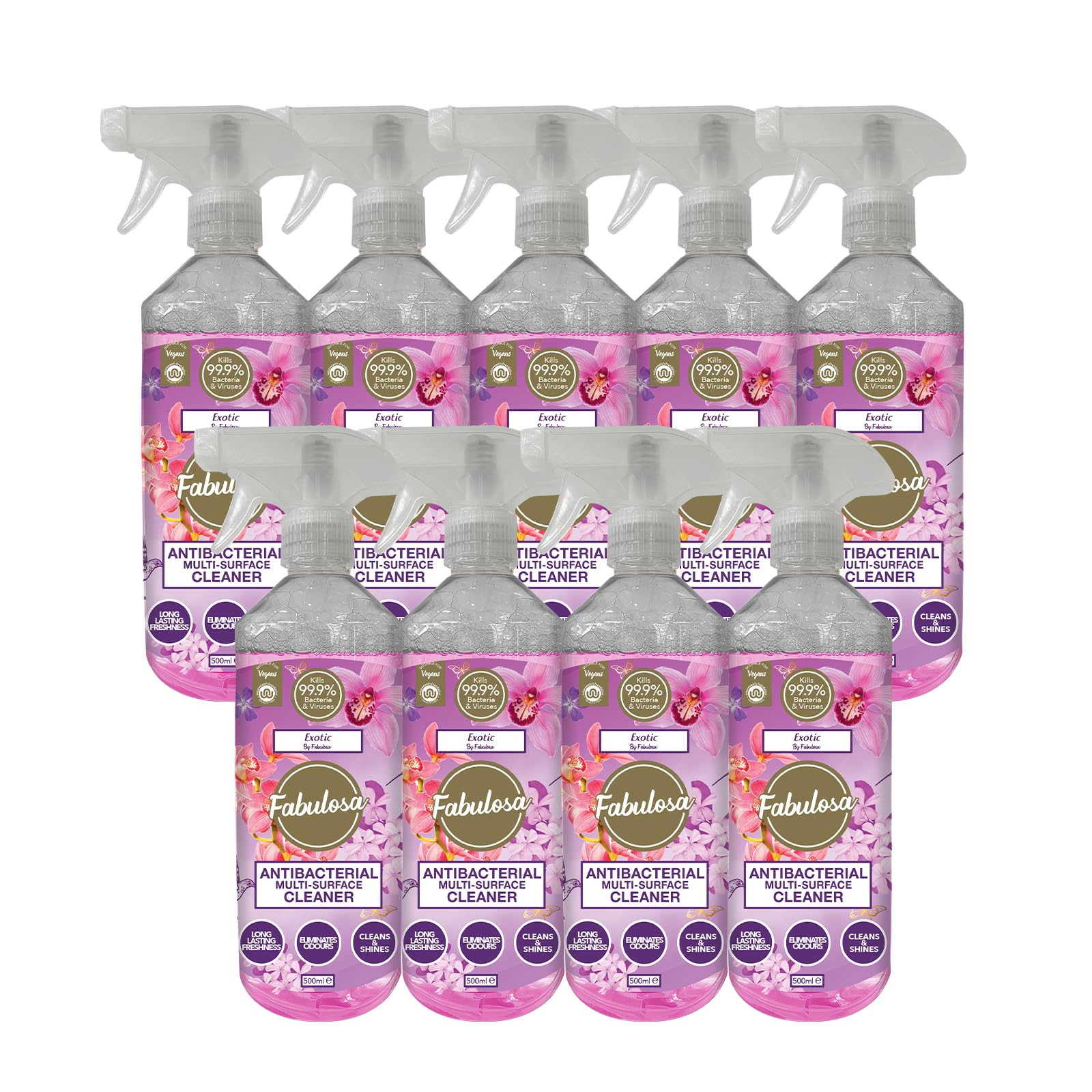 Fabulosa Antibacterial Disinfectant Spray, All Purpose Multi Surface Cleaner, 500ml, 9 pack, Exotic