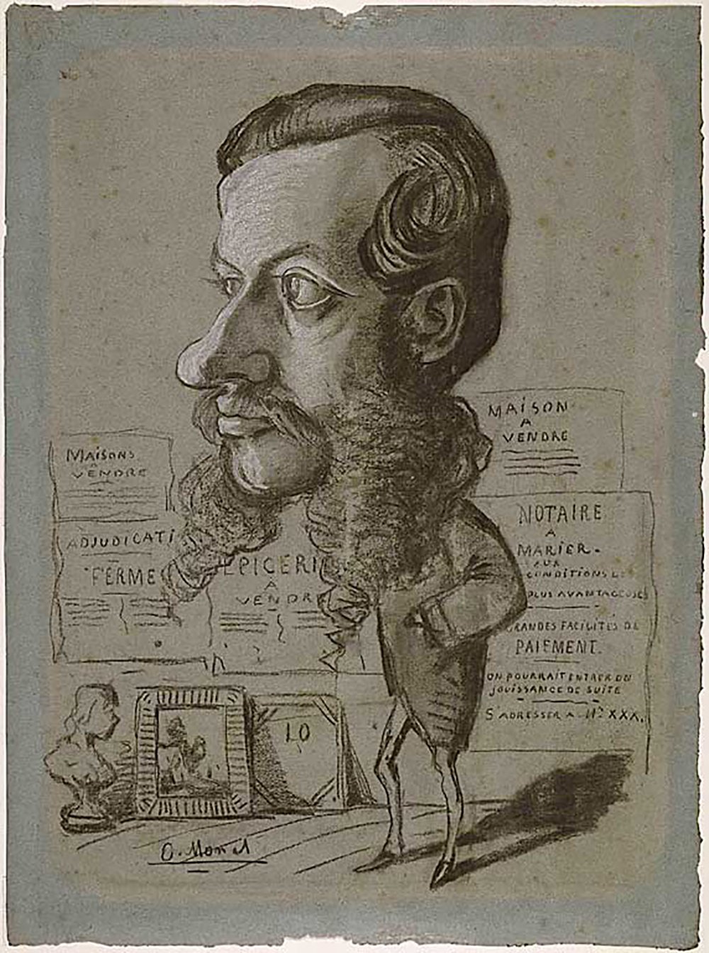 Caricature de Léon Manchon par Claude Monet avec cadre marron de qualité musée