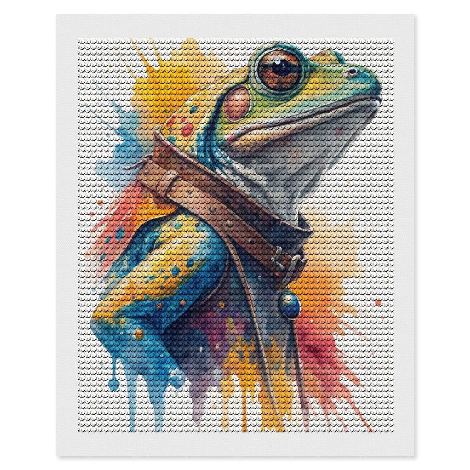 Junmoney Watercolor Frog in Coat 5D Diamond Painting Kit 16"x20", Relaxing DIY, Mindful Craft Project, Full Kit Included, Thoughtful Present