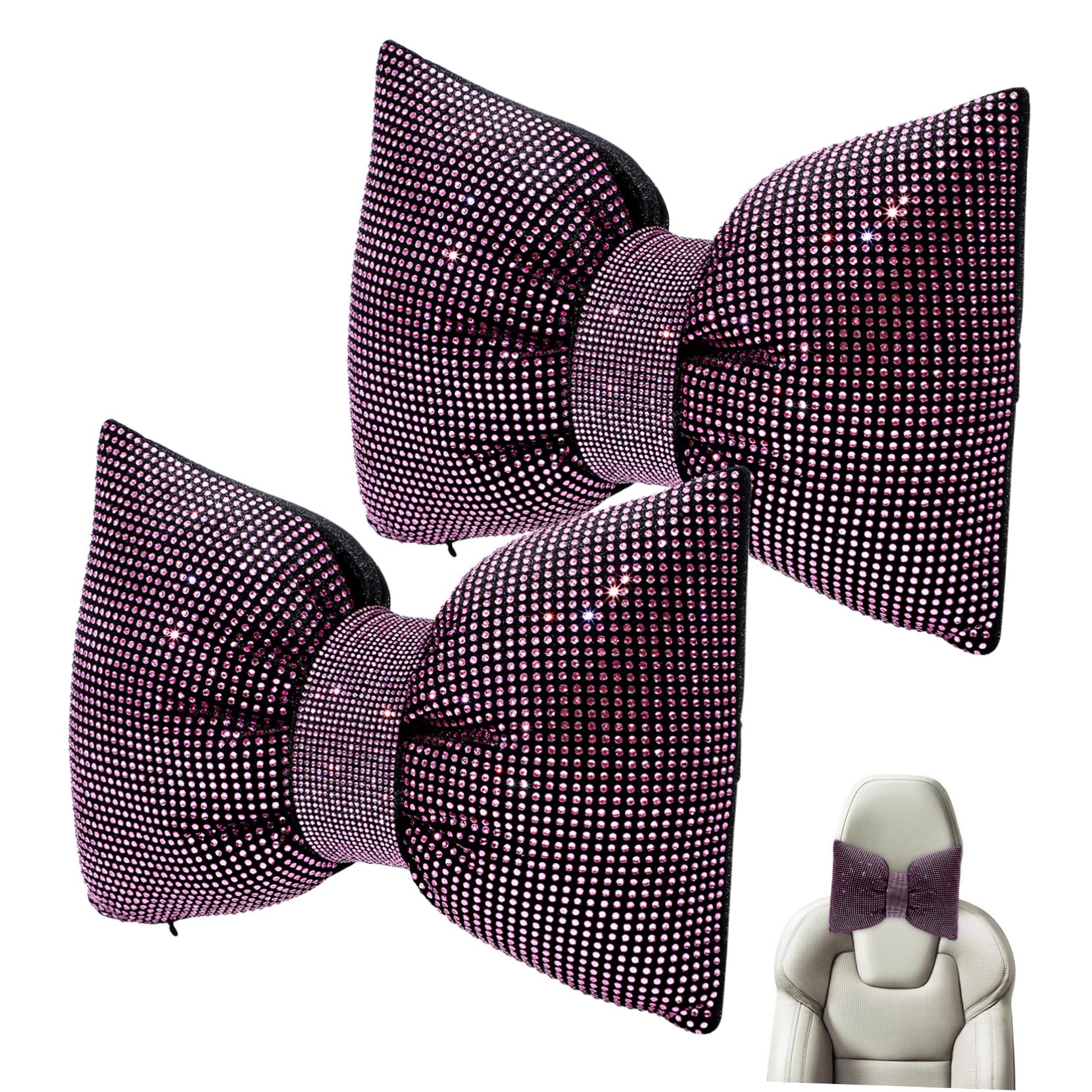 Coussin D’Appui-tête Voiture Nœud Rose, Lot de 2