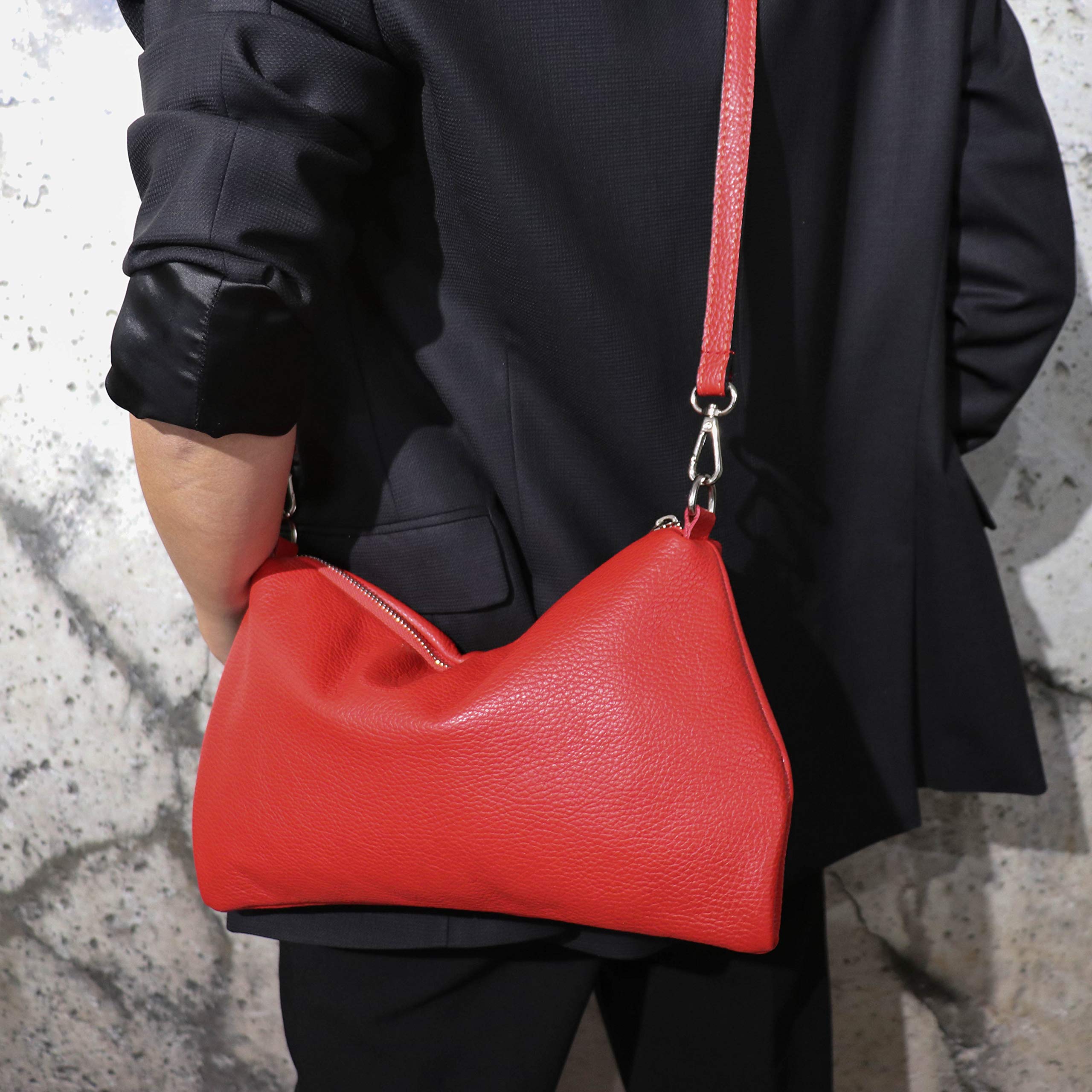 SH Leder Echtleder Umhängetasche mittelgroße schultertasche Abendtasche Clutch Crossbody Bag Messenger Handtasche mit Reißverschluss 33x20cm Lovelin G393