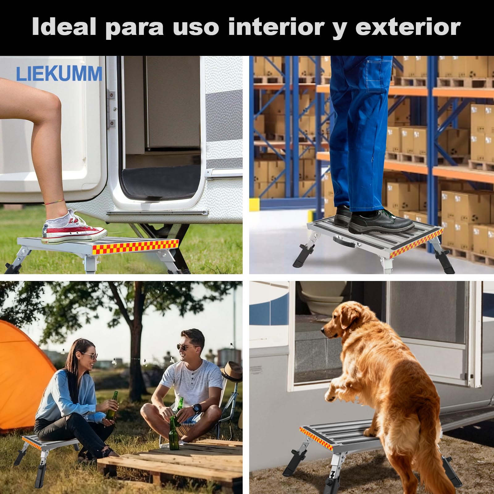 LIEKUMM Taburete Plegable de Aluminio, 48 x 37 cm, con Superficie de Goma Antideslizante, hasta 450 kg, Adecuado para Cocina, Autocaravana, SUV, Caravana, o como reposapiés para el hogar