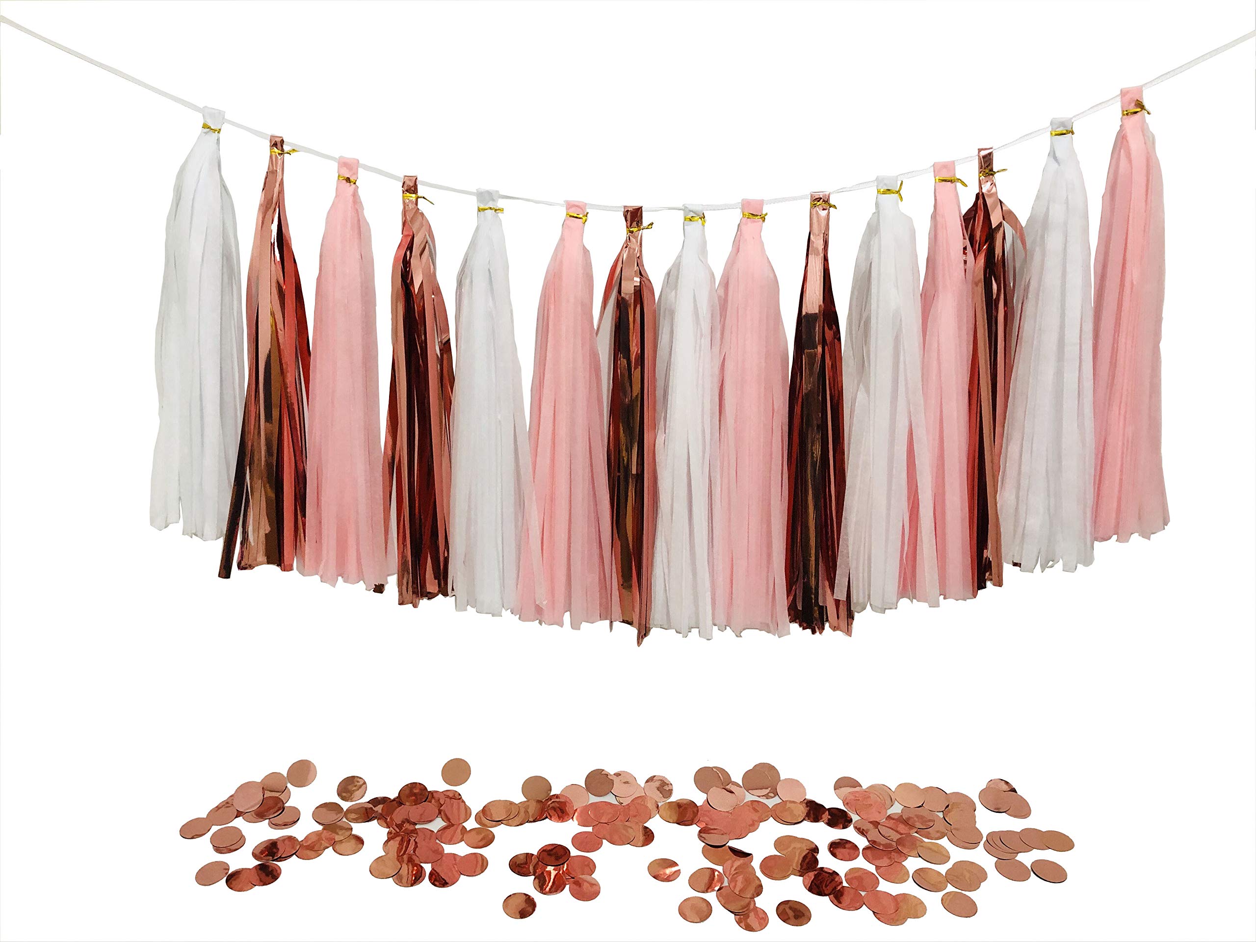 zorpia Tissue Paper Tassels Party Garland, 15pcs Rose Gold Foil Pink White Tassel 10g Rose Gold Confetti Gift for Wedding Valentine's Day Bridal Shower Baby Shower Birthday Party Decorations