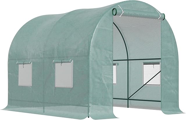 Outsunny Reinforced Walk In Polytunnel Greenhouse with Roll Up Door, Galvanised Steel Frame and Zipped Door Windows (2.5 x 2M)