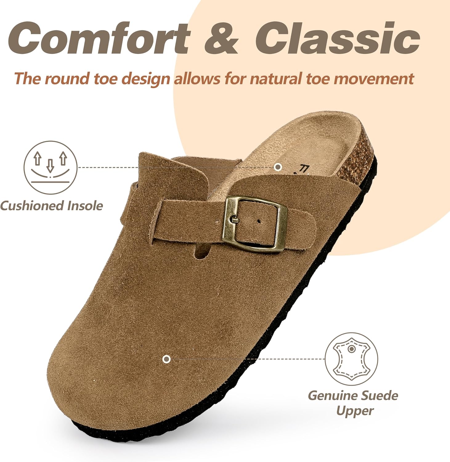 FANTURE Kids Genuine Suede Clogs with Cork Footbed - Adjustable Buckle Leather Sandals for Boys Girls Slip On Mules for Indoor & Outdoor - Image 4
