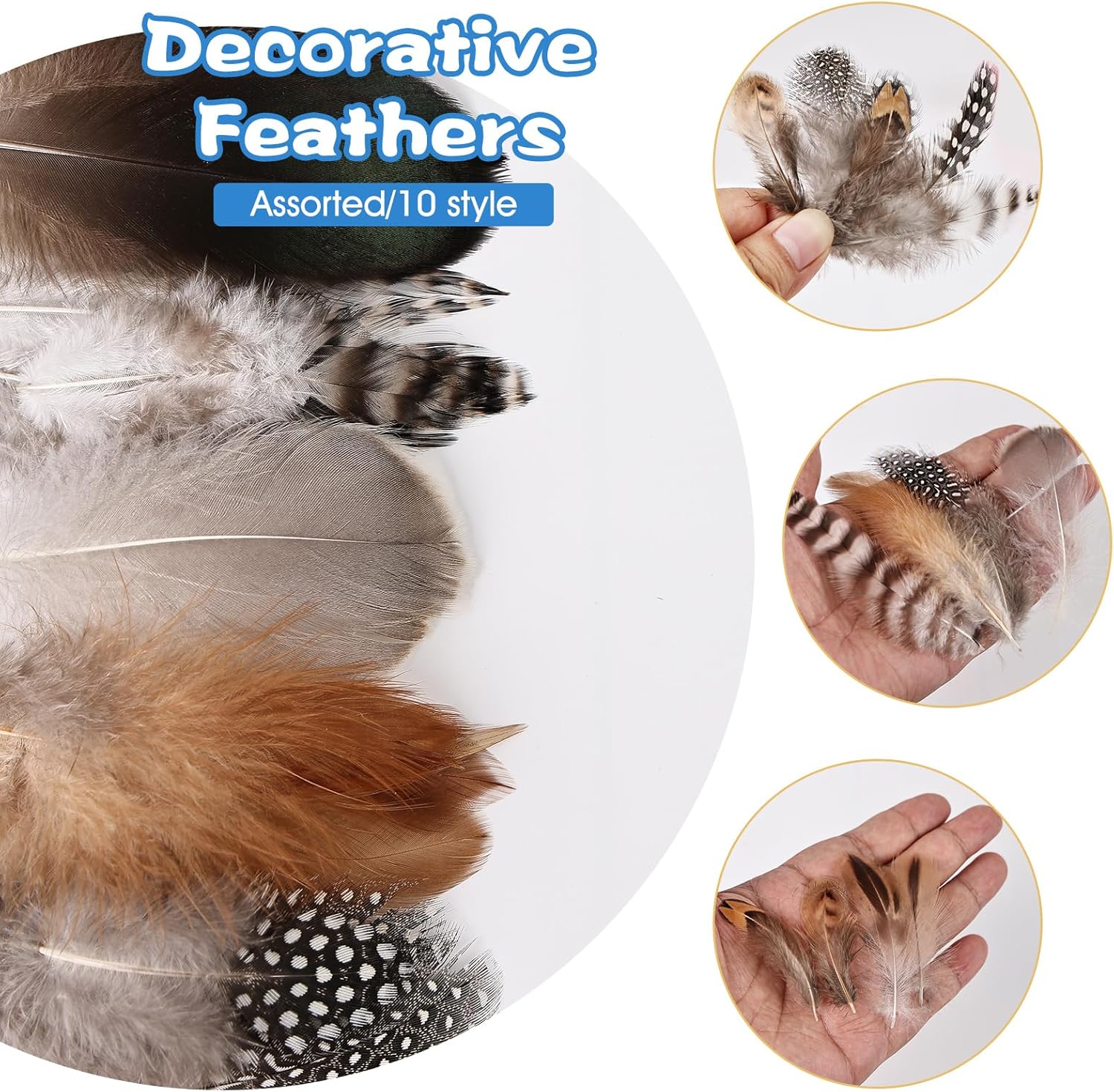 FeelfunFeather 300 pcs Small Feathers - 10 Style Mixed Spotted Decorative Natual Pheasant Feather for DIY Crafts Clothing Jewelry Hair Decoration