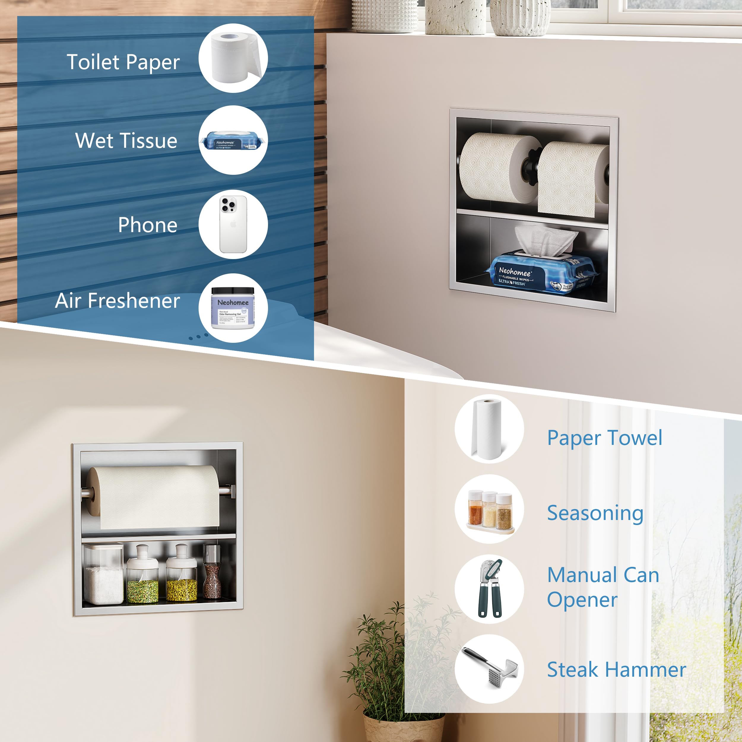Neodrain Brushed Recessed Toilet Paper Holder,Double Layer,Wet Tissue — Amazon image 5