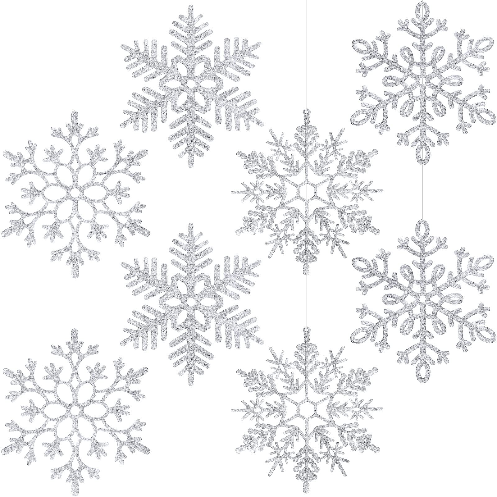 Flocons de neige géants de Noël argentés extra larges à suspendre - Lot de 8 Sumind