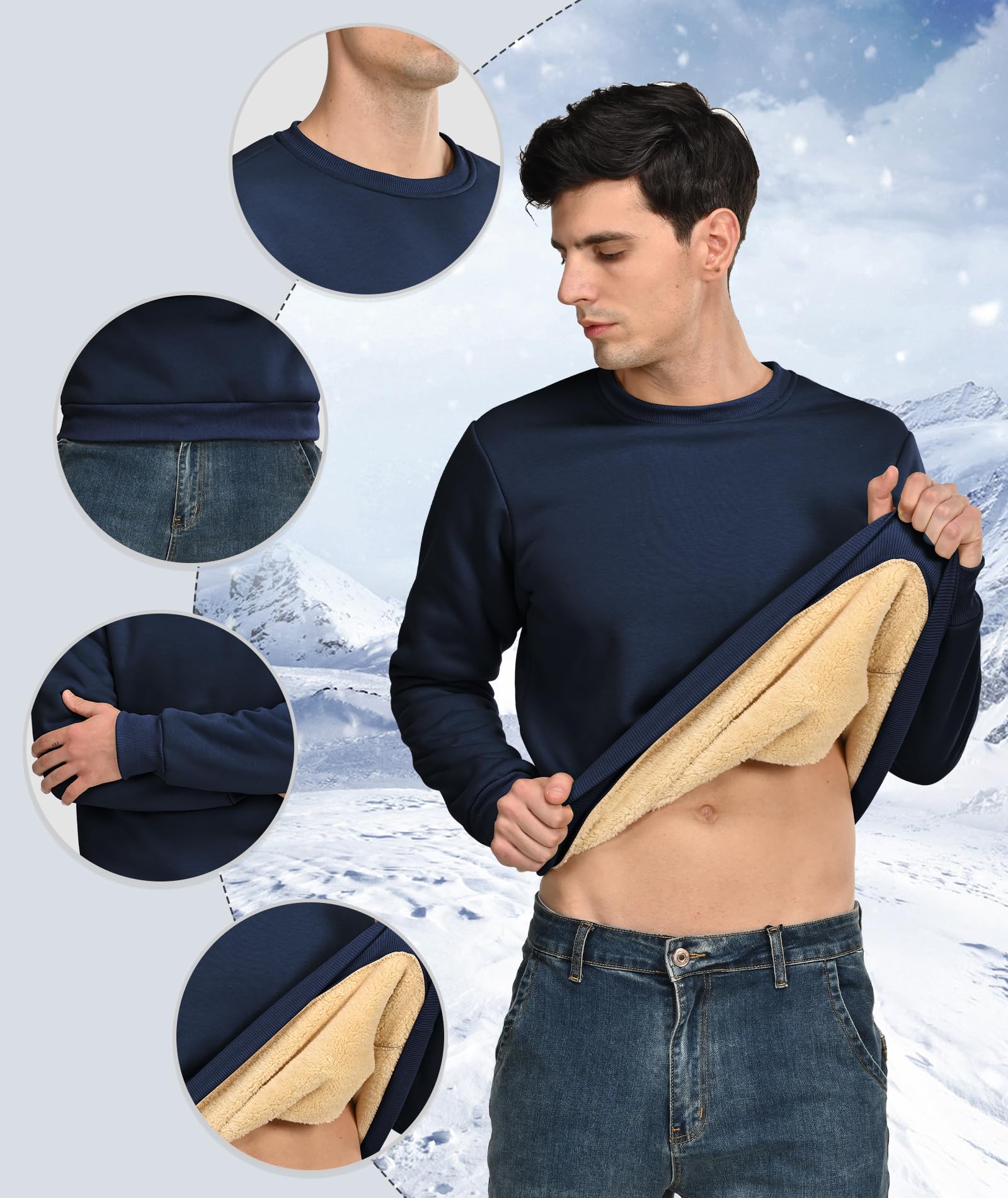 HFDWYJ Felpa Uomo Senza Cappuccio Inverno Girocollo Termico Foderato in Pile